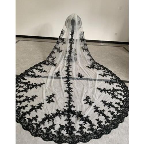 Cathedral Wedding Veil One Layer White Or Ivory Bridal Veil Black Lace Bridal Wedding Veil Cathedral Length Veil