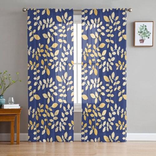 Yellow Vines Leaf Plant Window Treatment Tulle Modern Sheer Curtains for Kitchen Living Room the Bedroom Curtains Decoration