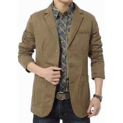 Spring and Autumn mens casual jacket cotton jacket suit jacket solid color mens business coat long sleeve