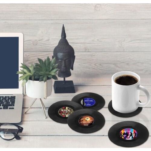 Vinyl Record Table Mats Drink Coaster Table Placemats Creative Coffee Mug Cup Coasters 4 PCS Heat-resistant Non Slip Pads