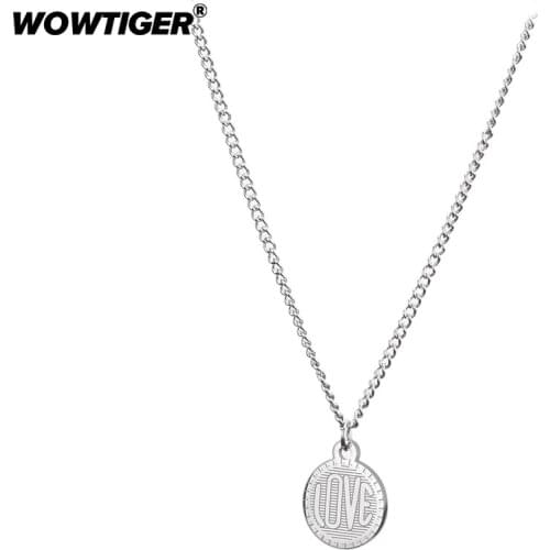 WOWTIGER Fashion Round steel letter Love men Necklace Couple Hip Hop Punk Geometric Pendant Necklaces for Women Men Gift Jewelry