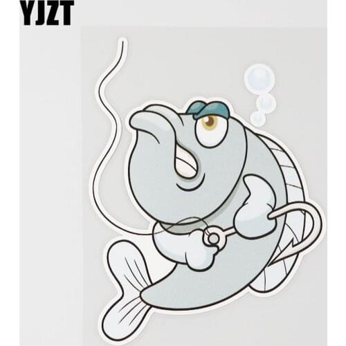 YJZT 11.1CMX14.3CM Interesting Fish Car Sticker Hook And Line Pvc Decal Accessories 6A-0216