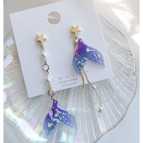 2021 New Acrylic Romantic Star Asymmetric Pink Purple Fishtail Tassel Drop Earrings for Women Jewelry Pendientes Gifts