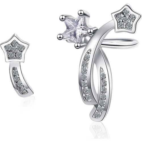 2021 Fashion Korean Jewelry Trend 925 Silver Asymmetry Cute Crystal Star Earrings Femme Pendientes Luxury Earrings For Women