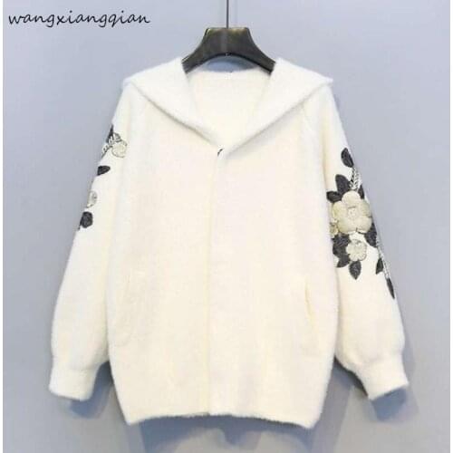 Womens Casual short Knitted Cardigan Autumn winter Women Loose embroidery Floral Pocket Design Sweater Jacket Female coats A482