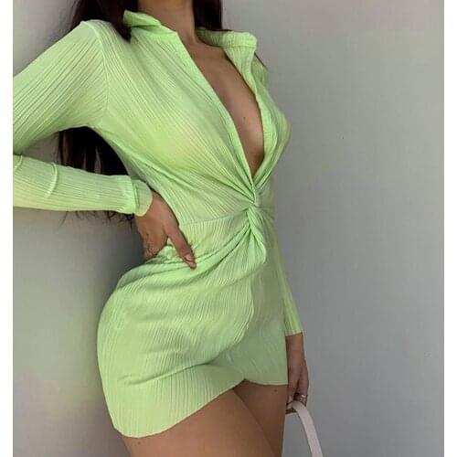 Women Dress Shirt Dress Autumn Dress Stylish Pit Stripes Deep V Neck Women Lapel Ruched Long Sleeve Women Mini Dresses Vestido
