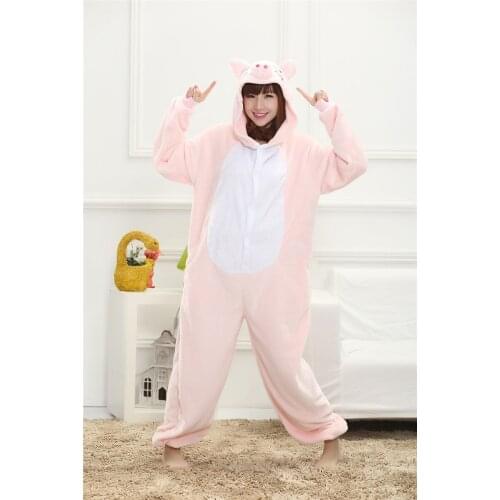 Animal Pig Onesie Adult Teenagers Women Pijama Kigurum Pajamas Flannel Warm Soft Pink Onepiece Night Home Party Jumpsuit