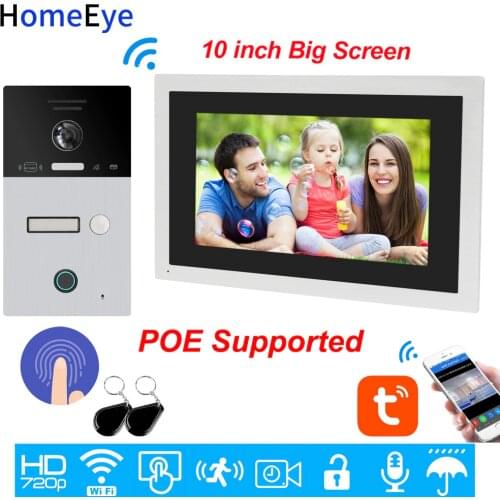 10inch WiFi Video Intercom IP Video Door Phone TuyaSmart App Remote Unlock Code Keypad+RFID Card+Fingerprint Home Access Control