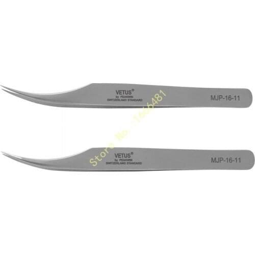 2pcs/lot VETUS Anti-Static Eyelashes Extension Tweezers Switzerland Standard Ultra Rigidity Curved Tweezers Of Dolphin Design