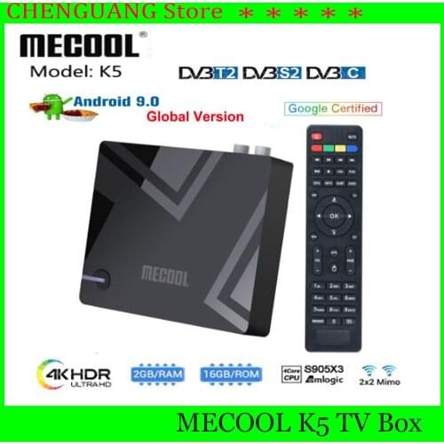 2020MECOOL New K5 Smart Tv Box Android 9.0 Amlogic S905X3 2.4G 5G WIFI LAN 10/100M Bluetooth 4.1 2GB 16GB DVB S2/T2/ Set Top Box
