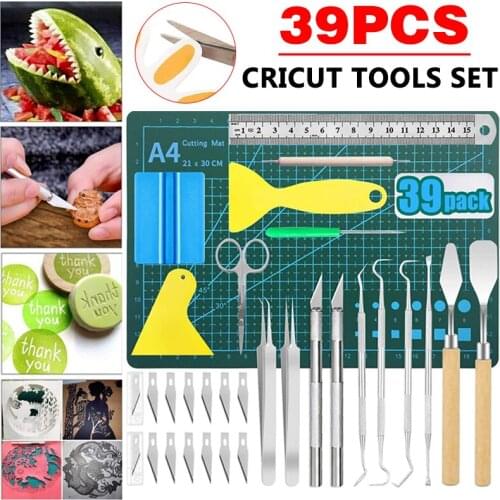 39pcs Home School Scrapbooking Cricut Tools Set Vinyl Craft Supplies Kit DIY Hand Sewing Carving Tool Kit