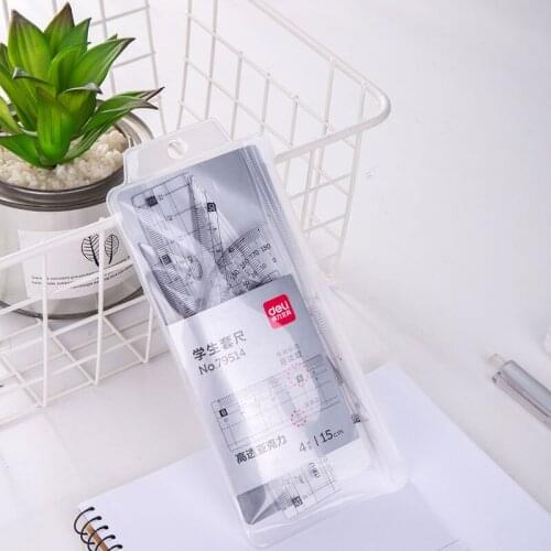 4pcs / set of Deli 79514 multifunctional drawing combination ruler + triangle protractor, student office supplies