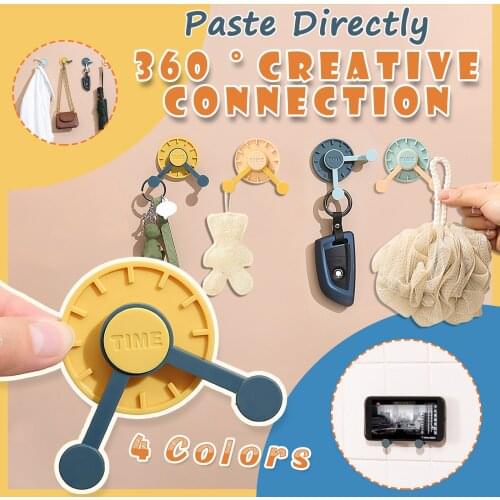 4 PCS Creative Hooks 360 Rotating Clock Hook Wall Punch-Free Sticker Holder Bathroom Wall Hooks Decorative Хранение на кухне