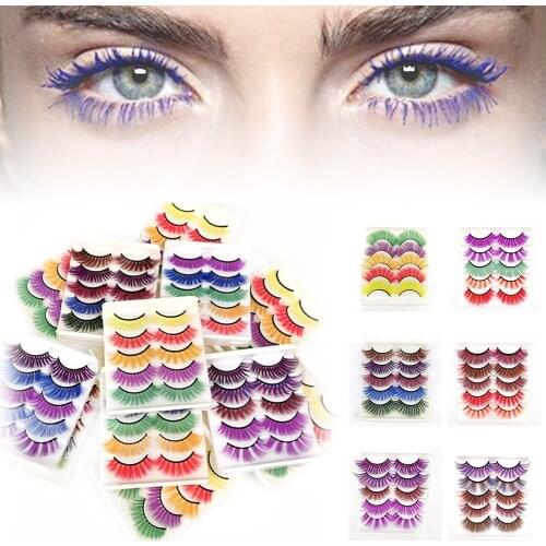 5 Pairs 3D Colorful Lashes Wholesale Natural Long Thick Fluffy Colorful False Eyelashes Lash Extension Supplies Makeup
