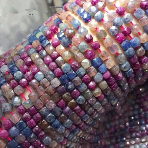AAAA LOOSE BEADS red/blue Sapphire square faceted 4.5*4mm Wholesale for DIY jewelry Necklace 36cm