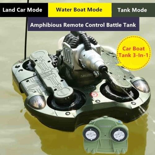 Car Boat Tank 3-In-1 Amphibious RC Battle Tank Dual Mode Switch Shooting Water Integrated Bottom Waterproof Electric Kids RC Toy