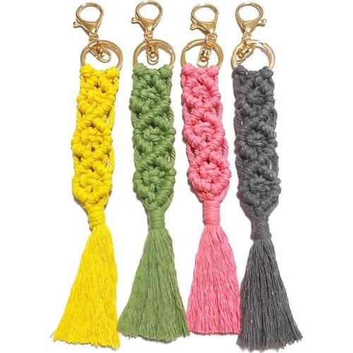 Hand-Woven Macrame Tassel Key Chains Bohemian Handbag Pendants Holiday Seaside Key Ring Handmade Morandi Holiday Gifts Ethnic
