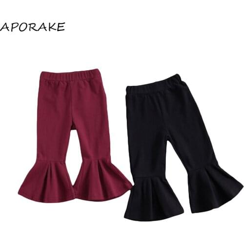 2021 0-5Y Kids Infant Solid Color Trousers Spring Vintage Baby Girl Black/Wine Red Drawstring Flared Pants Bottoms