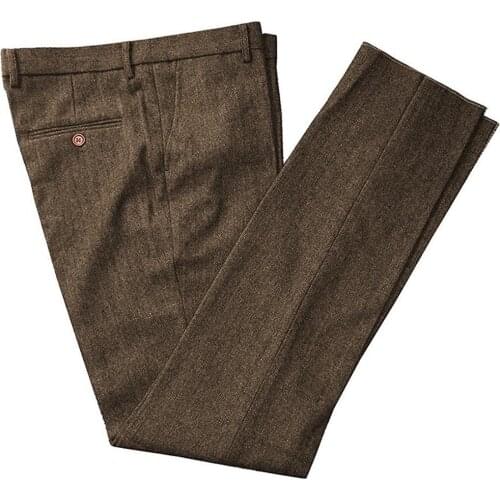Classic mens pants Tweed Herringbone pants men dress pants Casual suit Trousers for wedding party Tailored Fit Brown Pants