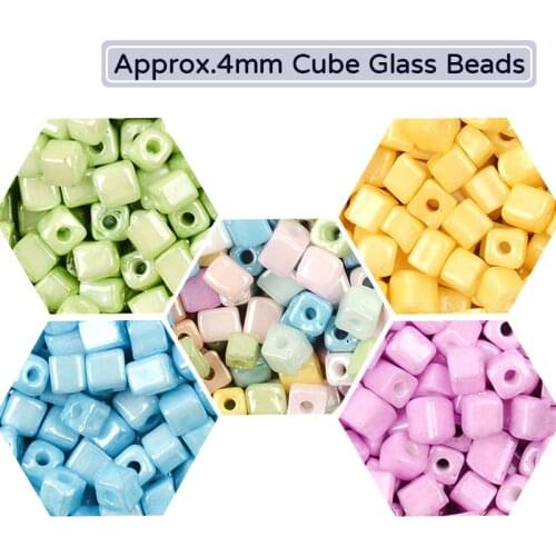 Approx.4mm Beads Cream Color Charm Loose Spacer Cube Beads for Jewelry Making Handmade Diy Bracelet Necklace Abalorios Kralen
