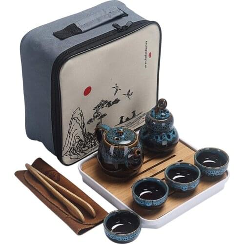 Kungfu Tea Set, Portable Travel Tea Set with Teapot,Teacups,Tea Canister,Tea Tray and Gift Bag for Travel,Home,Outdoor,Office