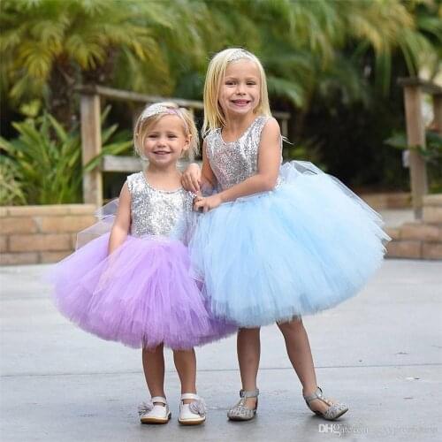 Colorful Tulle Ball Gown Flower Girl Dresses For Wedding Sequined Sleeveless Knee Length Children Prom Party Gowns Tutu Baby Pag