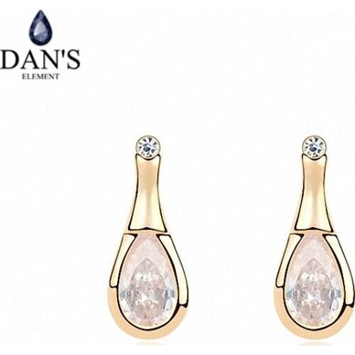 DANS ELEMENT 3 Colors Real Big Brand AAA Zirconia Micro Inlays Stud Earrings for Women Water Drop 96495white