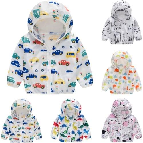 Children Sunscreen Jackets Toddler Kids Summer Sunscreen Jackets Printing Hooded Outerwear Zipper Coats ropa niños de 2 a 7 años