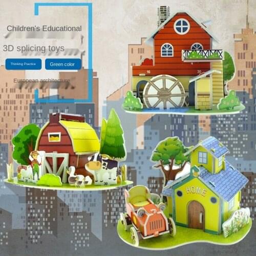 Childrens 3D Puzzles, Educational Toys Manually Insert Blocks, House, Castle, Villa, Zoo Model Puzzle Toy Gift P323