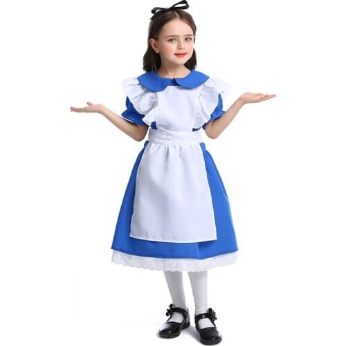 Girl Alice in Wonderland Party Alice Maid Costume Cosplay Kids Children Holiday Fantasia Maid Role Play Uniform Suit Beer costum