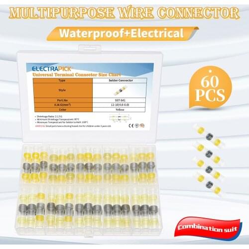 ELECTRAPICK 60PCS Waterproof Sleeve Solder Seal Wire Connectors Heat Shrink Kit Cable Terminal Tool Assortment Set
