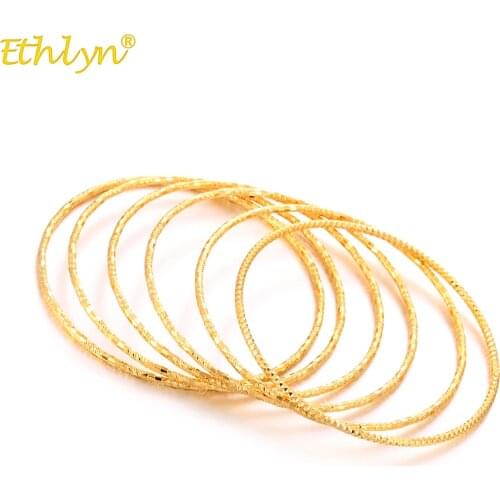 Ethlyn Durable Color 6pcs/Lot Fix Size Bangle for Ladies Gold Color Charm Bracelet Birthday Wedding Jewelry Party Gift B170