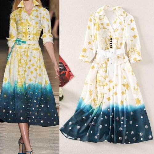 European and American summer 2021 new fashion lapel gradual print waist and sleeve dress