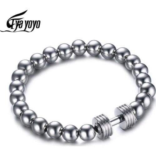 EyeYoYo Hot 8mm Bead Power Dumbell Men Bracelet Sport Fitness Fit Life Dumbbell Bracelet Energy Jewelry Bracelet