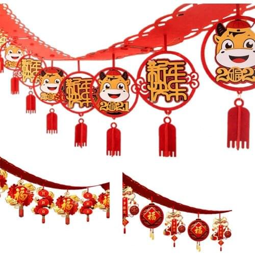 Chinese Style Fu Characters Hanging Swirl Sign Banner Party Backdrop New Year Festival Props Decoration