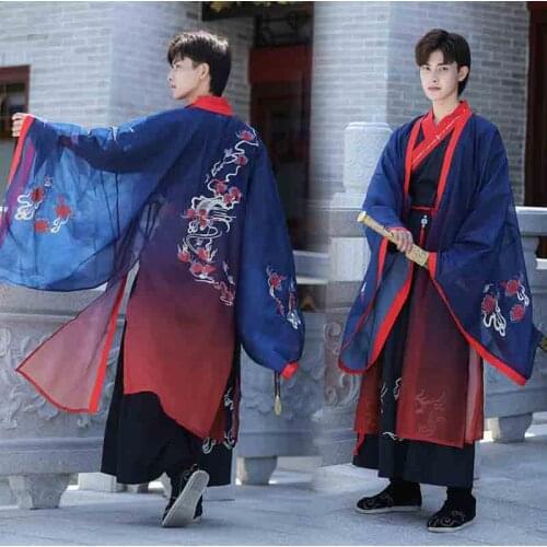 Gradient Blue Hanfu Men&Women Chinese Traditional Clothes Couples Cosplay Costume Embroidery Hanfu For Men&Women Plus Size 4XL