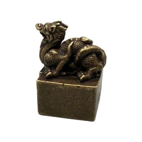 Collection Retro brass Mother and son Blue Dragon bronze seal