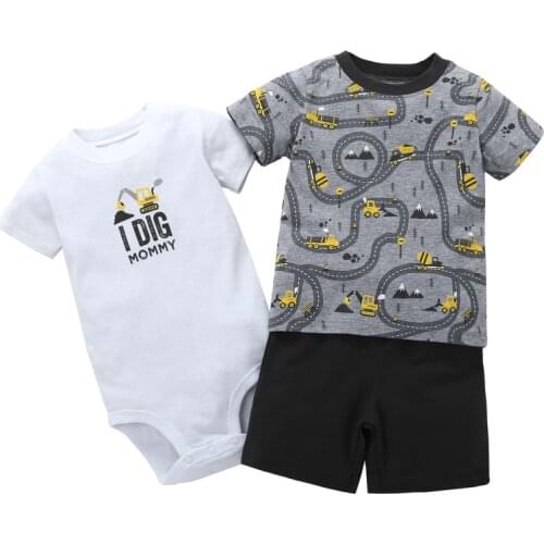 Summer Baby Boy Clothes Set Short Sleeve T shirt Tops+Rompers+Shorts Newborn Outfit Infant Clothing New Born Suit Shirt Cotton
