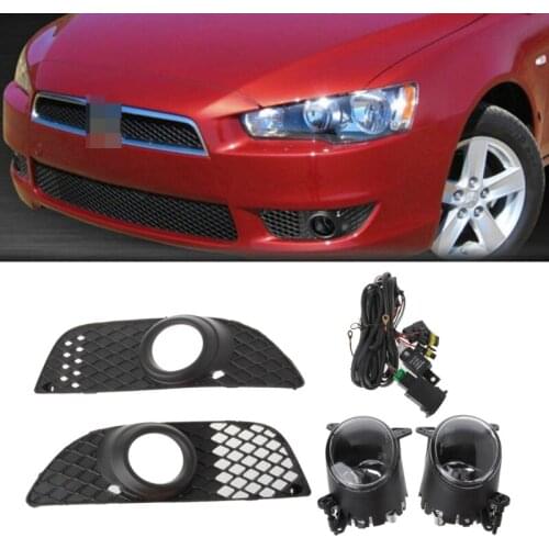 Bumper Grille Fog Lights Lamp + Wiring Switch Kit For Mitsubishi Lancer 08-14