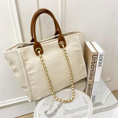 Purse and Handbags 2021 New Insfamous Fashionable Chain Canvas Shoulder Bag Large Capacity Womens Casual Tote Luxury Bags