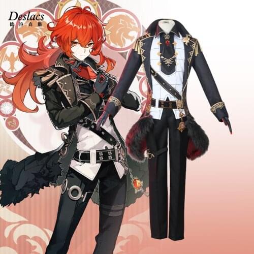 COSTAR Genshin Impact Diluc Game Suit Handsome Gorgeous Uniform Cosplay Costume Halloween Carnival Party Outfit For Men