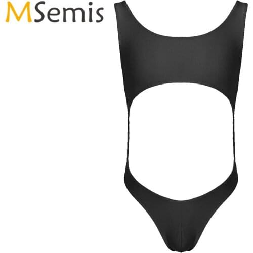 Swimwear Mens Bikini Thongs Bodysuit Lingerie High Cut Out Tight Swimsuits Bulge Pouch Underwear Gymnastics Leotard Bodysuit