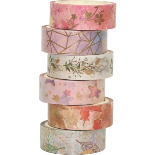 6 Roll Washi Tape Set Floral Gold Foil Washi Masking Tape 15mm Wide Plant Leaves Flower Decorative Adhesive Tape Sticker for DIY