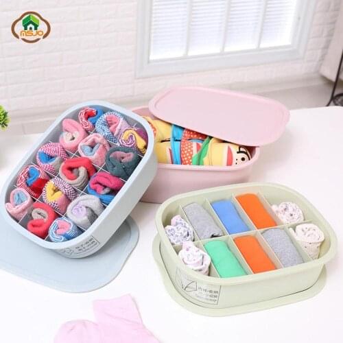 Msjo Organizer Sock Box Drawer Plastic Clothing Underwear Closet Organizer Box Multi-function Candy Color Sundries Storage Box