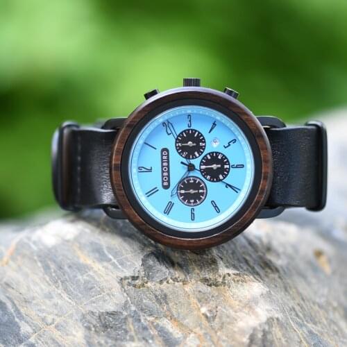 BOBO BIRD Stainless Steel Chronograph Mens Top Brand Watches Wooden Watch relojes para hombre in Wood Gift Box Dropshipping OEM