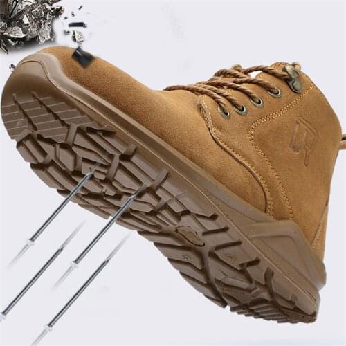 2020 New Mens Boots Waterproof Non-slip Wear-resistant Work Safety Shoes Cow Suede Breathable Construction Indestructible Shoes