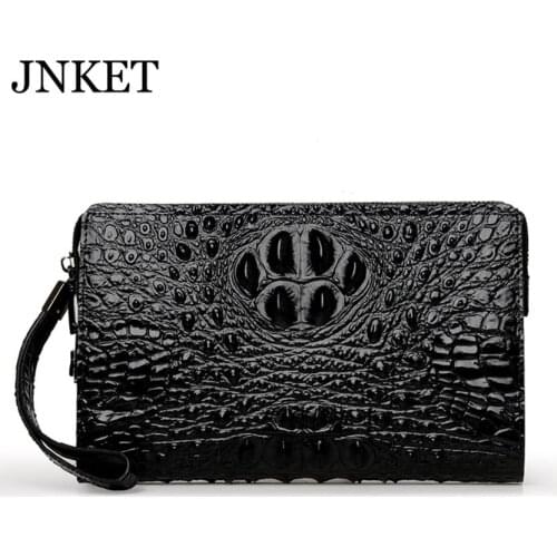 JNKET Combination Lock Mens Clutch Wallet Cow Leather Zipper Long Wallet Business Large Capacity Multifunctional Clutch Handbag