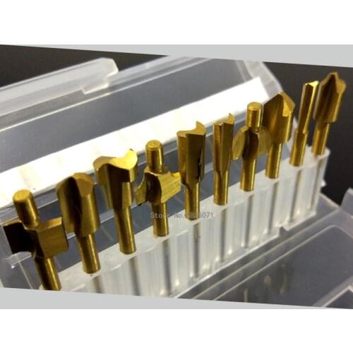 10Pcs Set Box HSS Titanium Router Bits Wood Cutter Milling Fits Dremel Rotary Tool 3mm Engraving Machine Knife Sharpening Slot