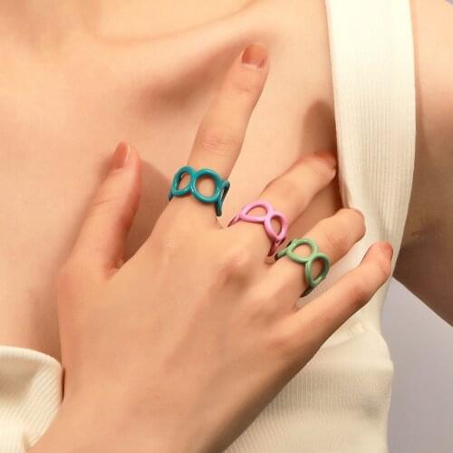New Ins Simple Creative Geometric Hollow Ring Color Cute Hollow Resin Adjustable Ring For Women Girl Fashion Jewelry Gift