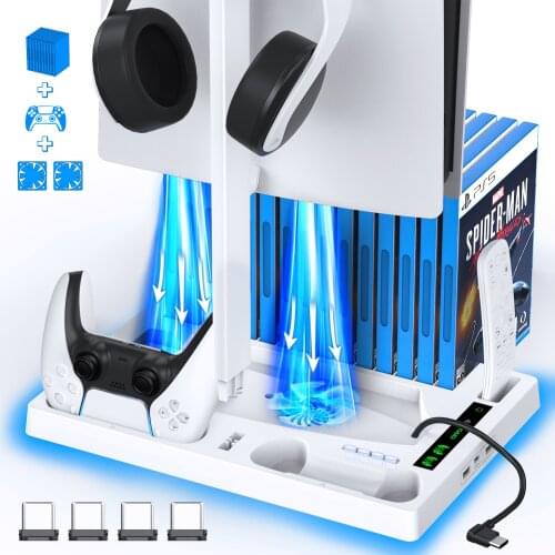 OIVO for PS5 Dual Controller Charger Console Vertical Cooling Stand Charge Adapter Game Slot For Sony Playstation5 Disc/Digital